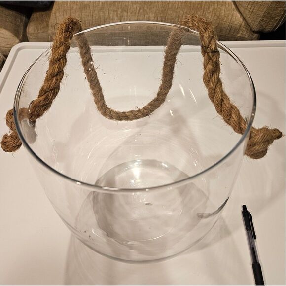 10" Glass Hurricane/Vase/Decor with Rope Handle - Picture 2 of 3